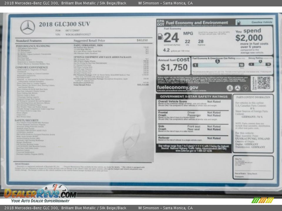 2018 Mercedes-Benz GLC 300 Brilliant Blue Metallic / Silk Beige/Black Photo #11