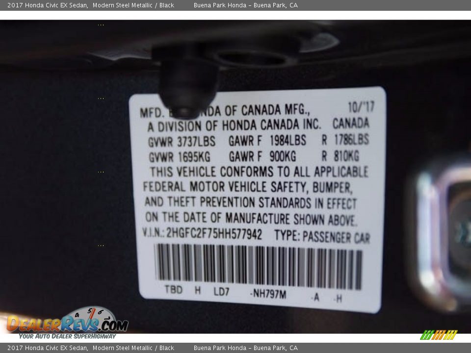 2017 Honda Civic EX Sedan Modern Steel Metallic / Black Photo #18