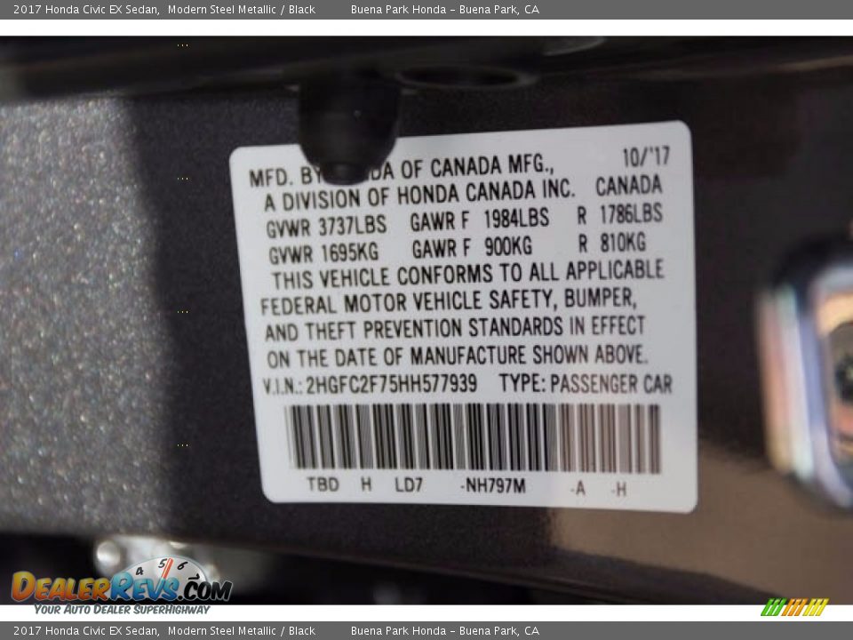 2017 Honda Civic EX Sedan Modern Steel Metallic / Black Photo #18