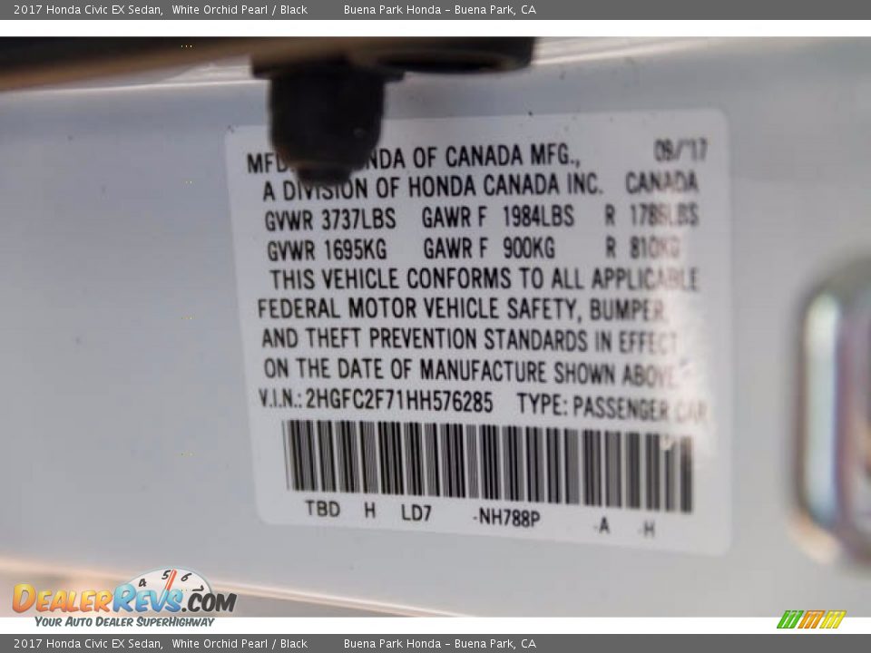 2017 Honda Civic EX Sedan White Orchid Pearl / Black Photo #18