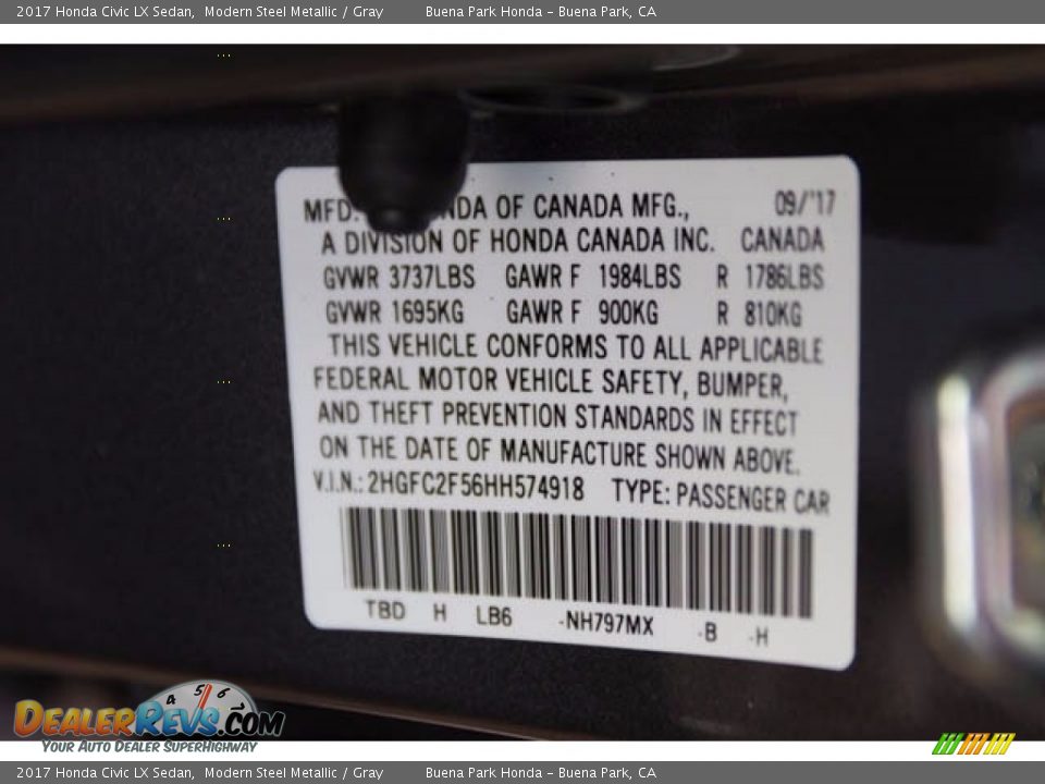 2017 Honda Civic LX Sedan Modern Steel Metallic / Gray Photo #16