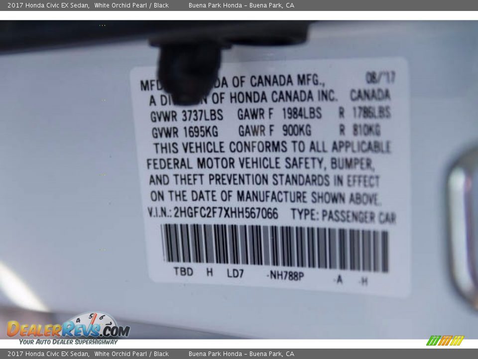 2017 Honda Civic EX Sedan White Orchid Pearl / Black Photo #18