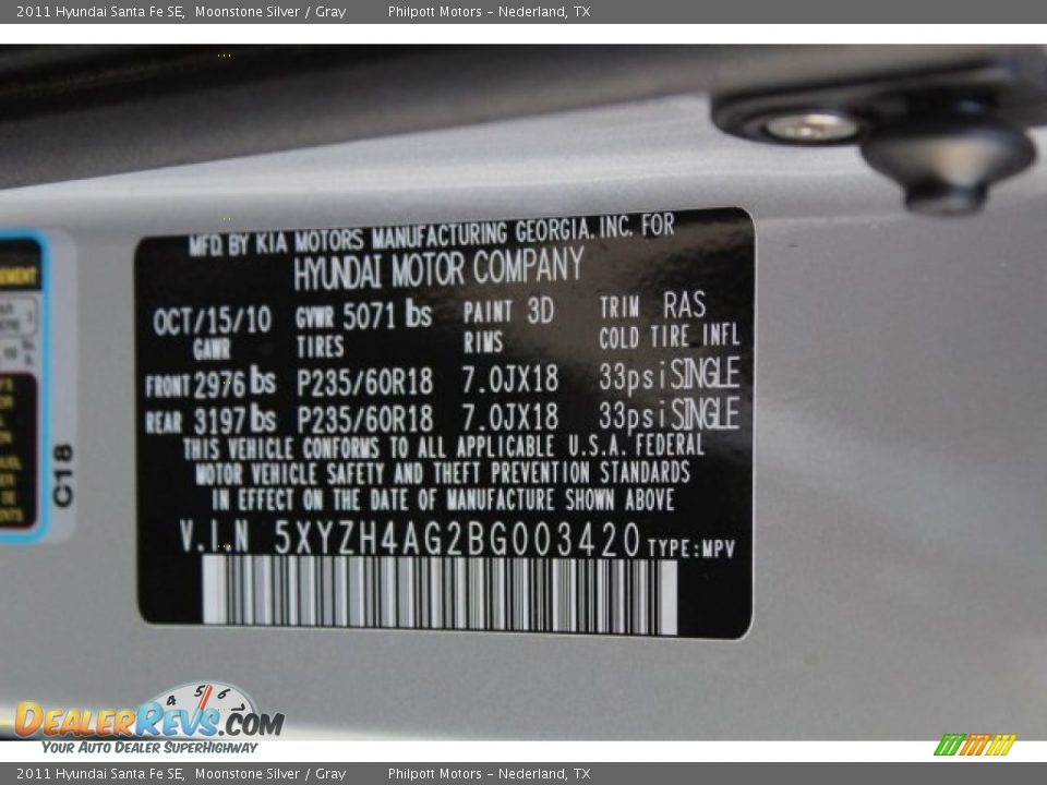 2011 Hyundai Santa Fe SE Moonstone Silver / Gray Photo #30