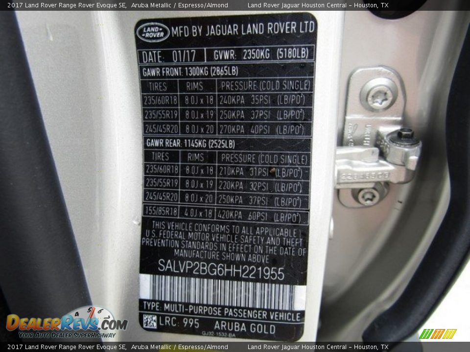 2017 Land Rover Range Rover Evoque SE Aruba Metallic / Espresso/Almond Photo #23