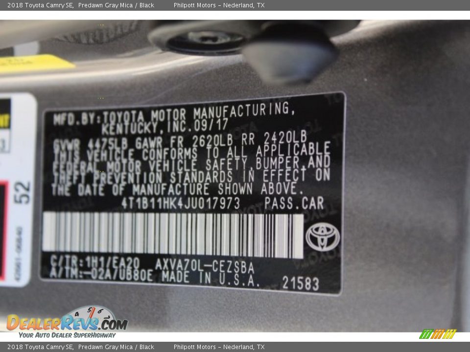 2018 Toyota Camry SE Predawn Gray Mica / Black Photo #24