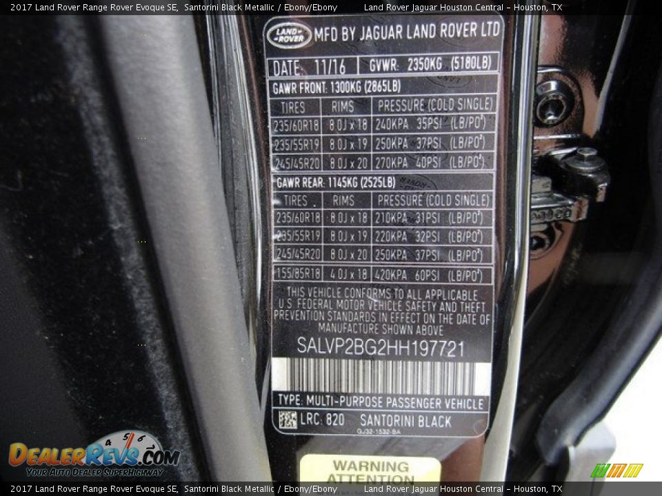 2017 Land Rover Range Rover Evoque SE Santorini Black Metallic / Ebony/Ebony Photo #24