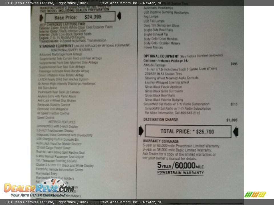 2018 Jeep Cherokee Latitude Bright White / Black Photo #25