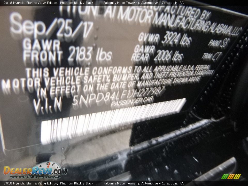 2018 Hyundai Elantra Value Edition Phantom Black / Black Photo #12