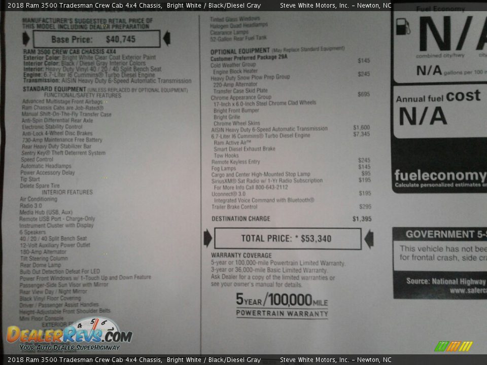 2018 Ram 3500 Tradesman Crew Cab 4x4 Chassis Bright White / Black/Diesel Gray Photo #24