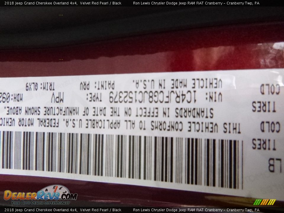 2018 Jeep Grand Cherokee Overland 4x4 Velvet Red Pearl / Black Photo #15