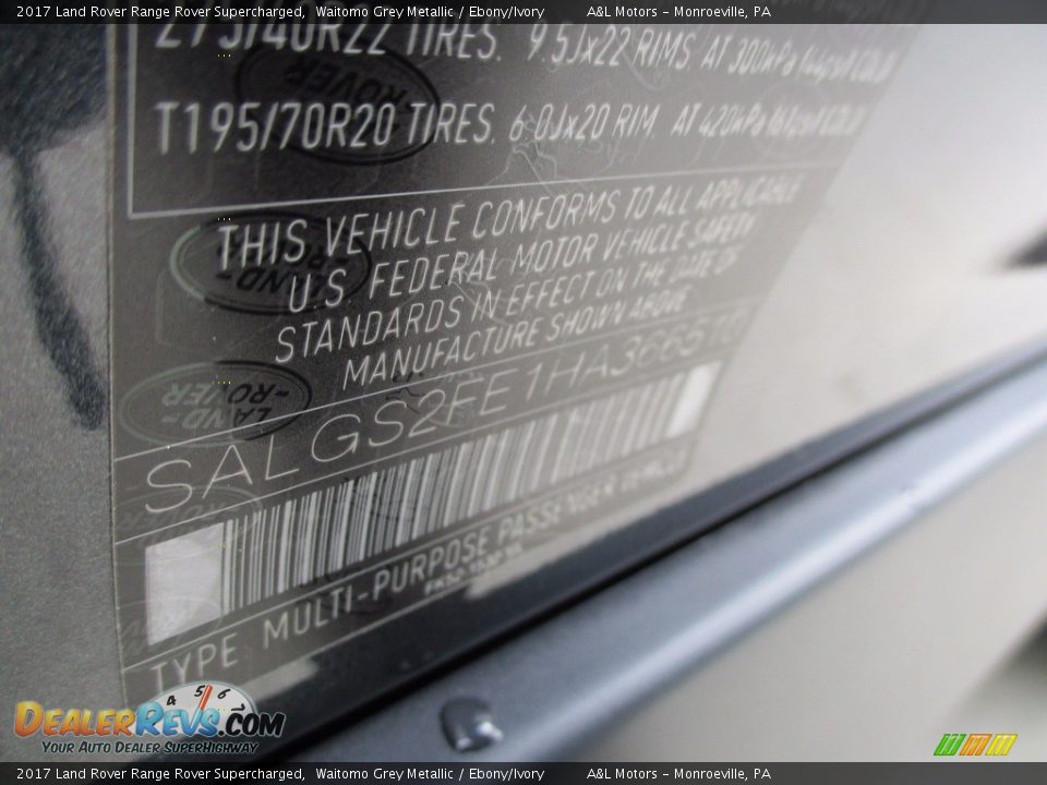2017 Land Rover Range Rover Supercharged Waitomo Grey Metallic / Ebony/Ivory Photo #19