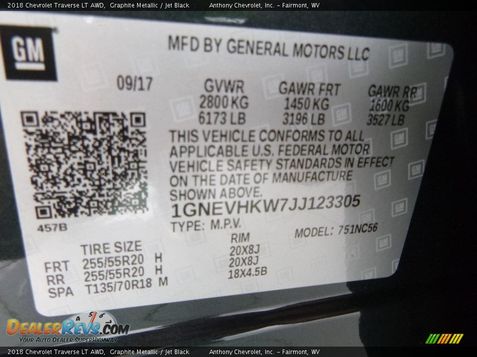 2018 Chevrolet Traverse LT AWD Graphite Metallic / Jet Black Photo #17