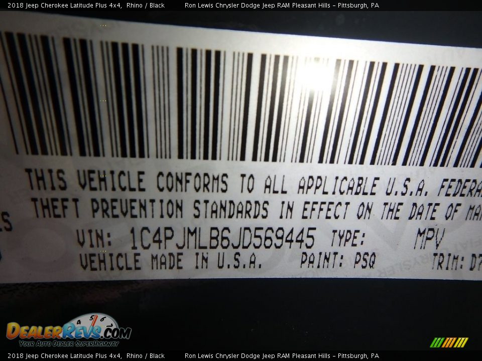 2018 Jeep Cherokee Latitude Plus 4x4 Rhino / Black Photo #14