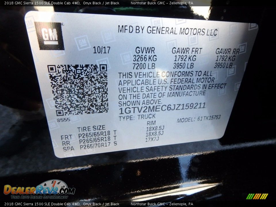 2018 GMC Sierra 1500 SLE Double Cab 4WD Onyx Black / Jet Black Photo #15
