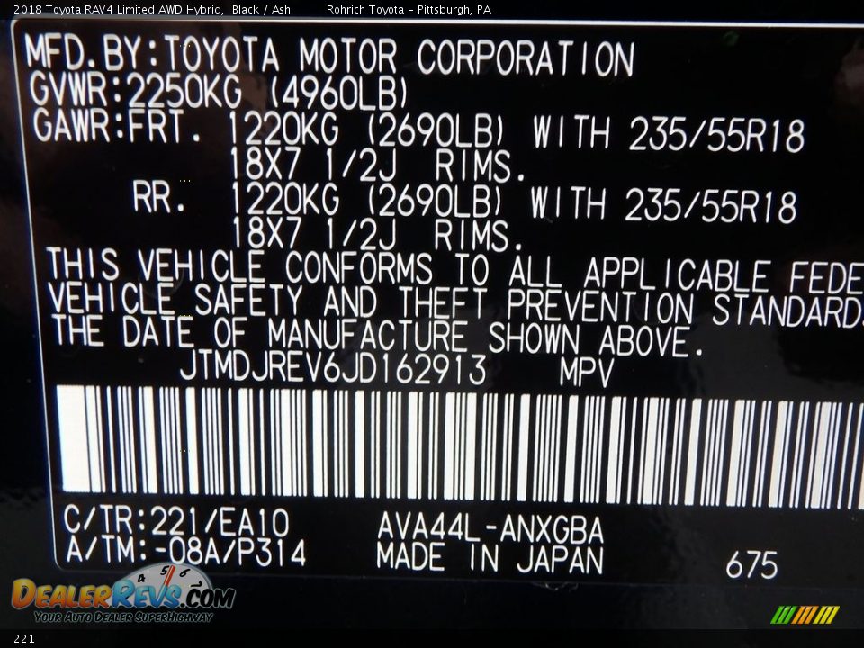Toyota Color Code 221 Black