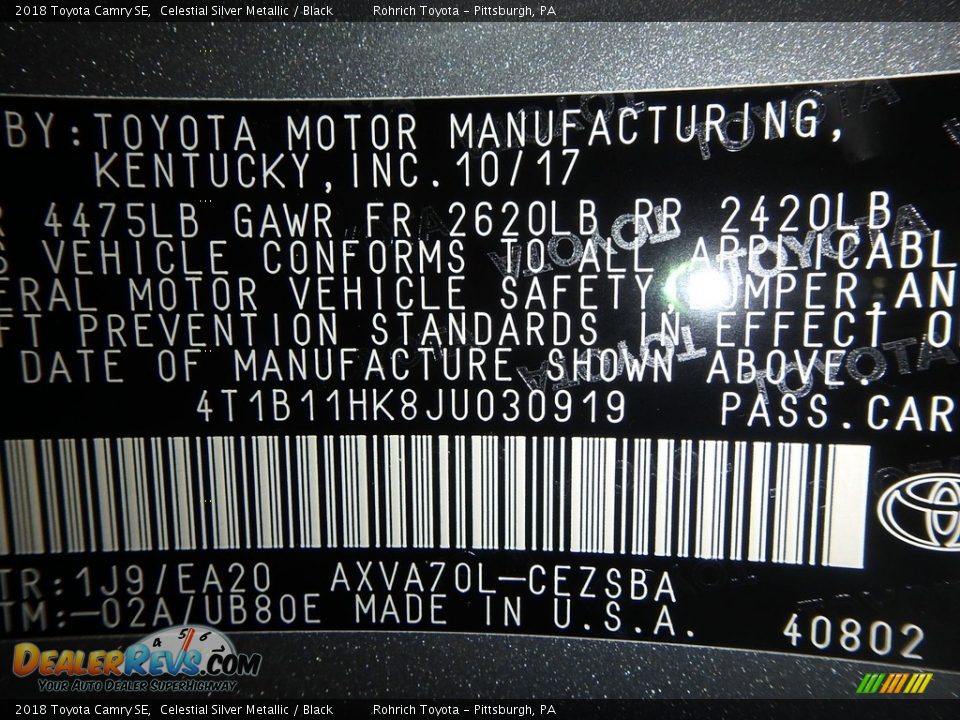 2018 Toyota Camry SE Celestial Silver Metallic / Black Photo #10
