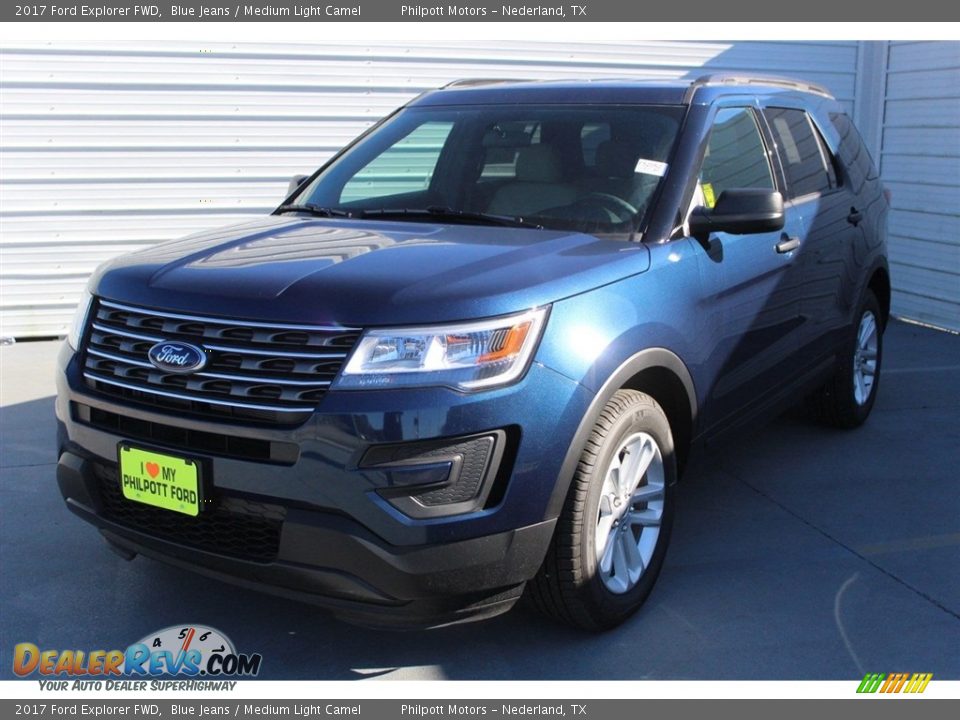 2017 Ford Explorer FWD Blue Jeans / Medium Light Camel Photo #3