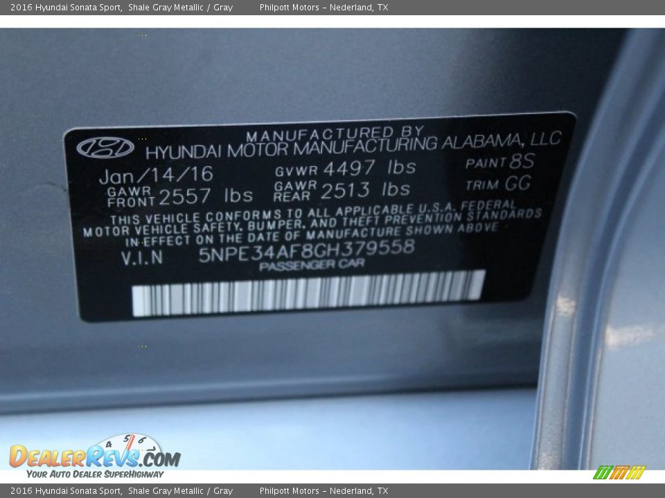 2016 Hyundai Sonata Sport Shale Gray Metallic / Gray Photo #36