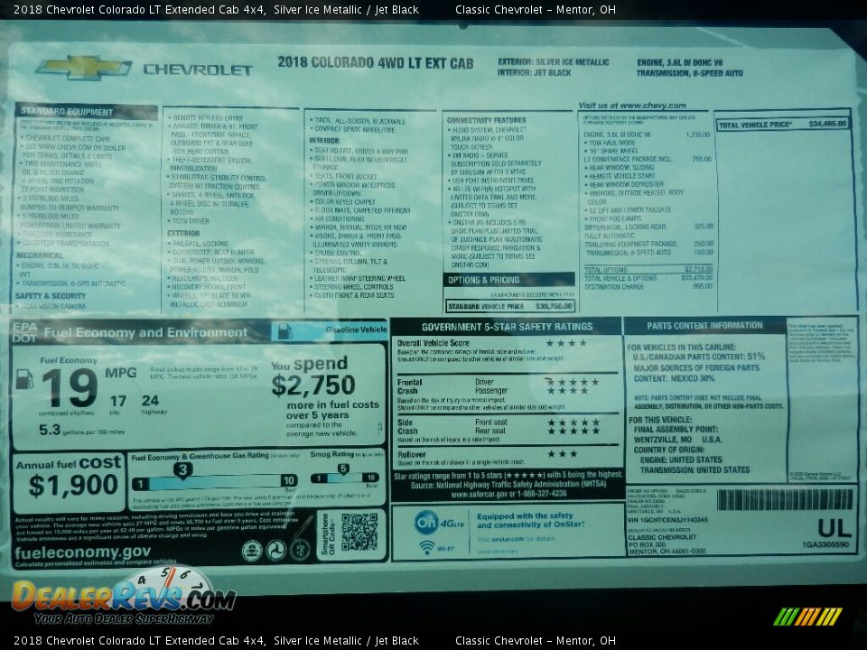 2018 Chevrolet Colorado LT Extended Cab 4x4 Window Sticker Photo #4