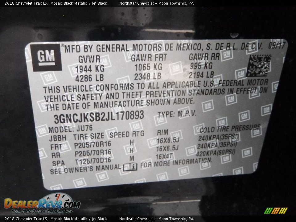 2018 Chevrolet Trax LS Mosaic Black Metallic / Jet Black Photo #17