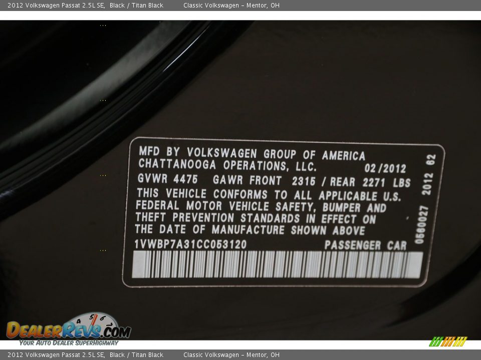 2012 Volkswagen Passat 2.5L SE Black / Titan Black Photo #19