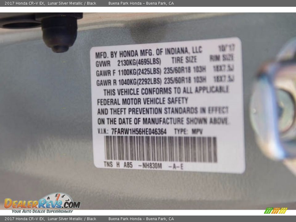 2017 Honda CR-V EX Lunar Silver Metallic / Black Photo #19