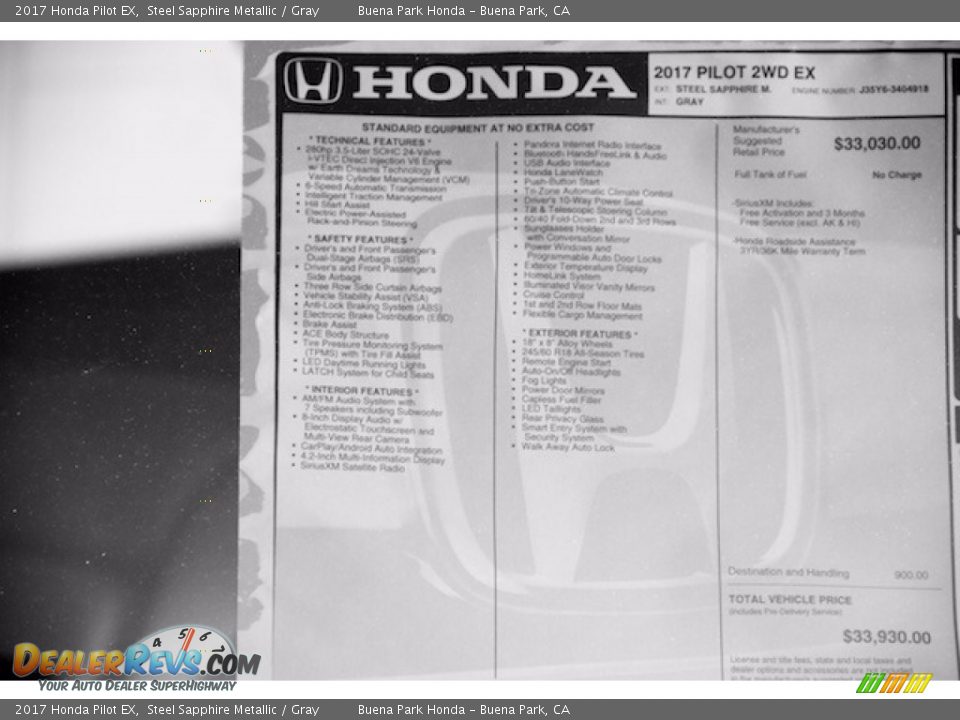 2017 Honda Pilot EX Steel Sapphire Metallic / Gray Photo #18