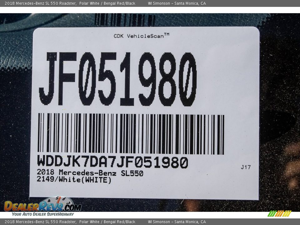 2018 Mercedes-Benz SL 550 Roadster Polar White / Bengal Red/Black Photo #10