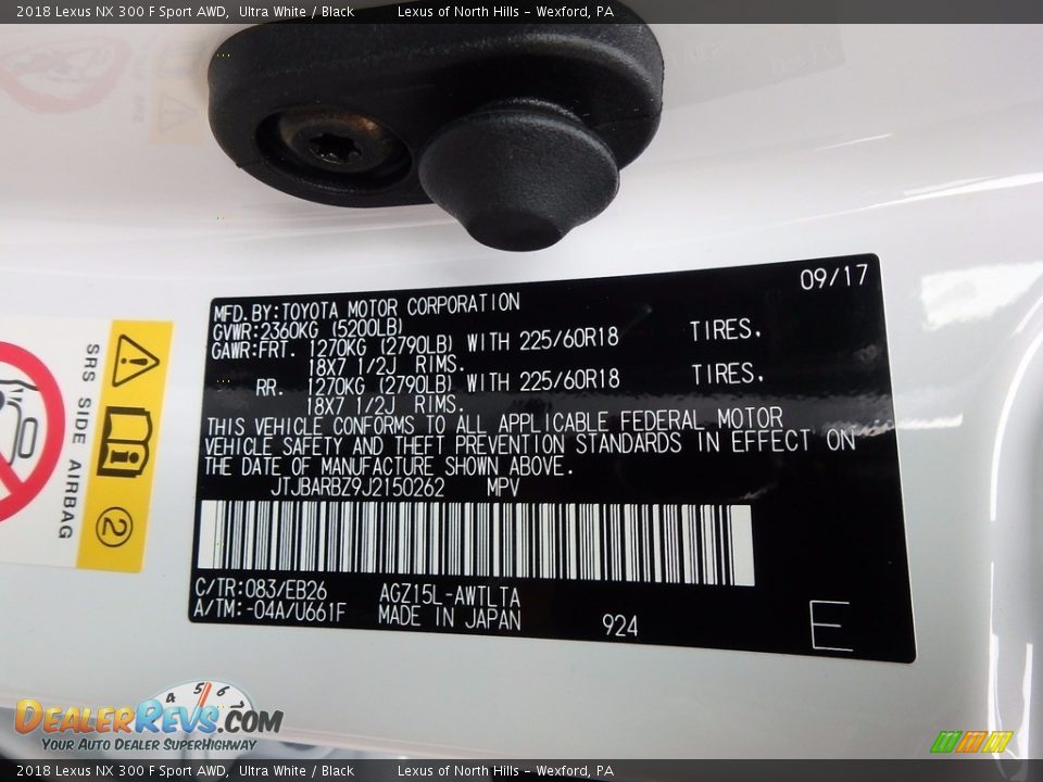 2018 Lexus NX 300 F Sport AWD Ultra White / Black Photo #11