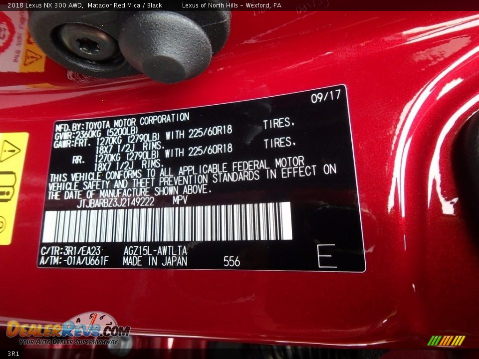 Lexus Color Code 3R1 Matador Red Mica