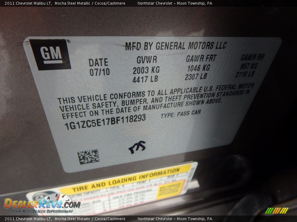 2011 Chevrolet Malibu LT Mocha Steel Metallic / Cocoa/Cashmere Photo #29