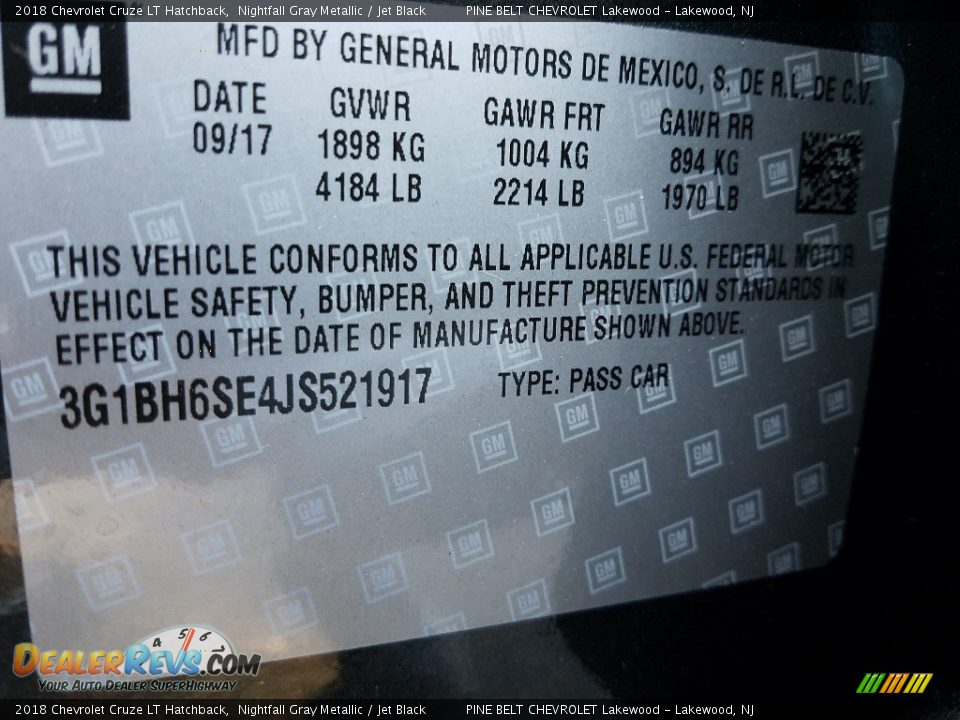 2018 Chevrolet Cruze LT Hatchback Nightfall Gray Metallic / Jet Black Photo #8