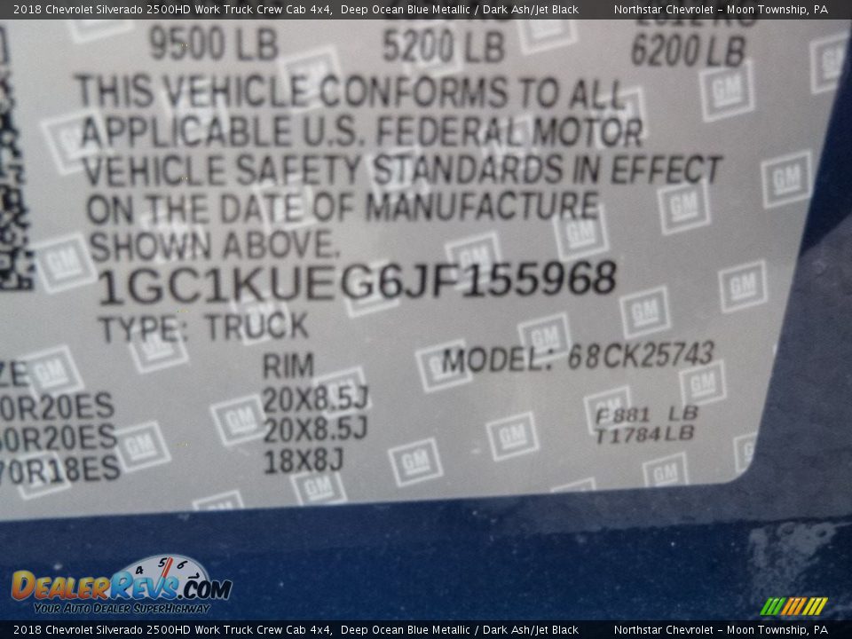 2018 Chevrolet Silverado 2500HD Work Truck Crew Cab 4x4 Deep Ocean Blue Metallic / Dark Ash/Jet Black Photo #16