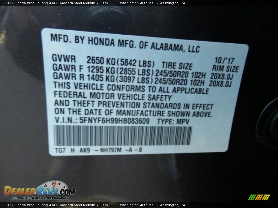 2017 Honda Pilot Touring AWD Modern Steel Metallic / Black Photo #8
