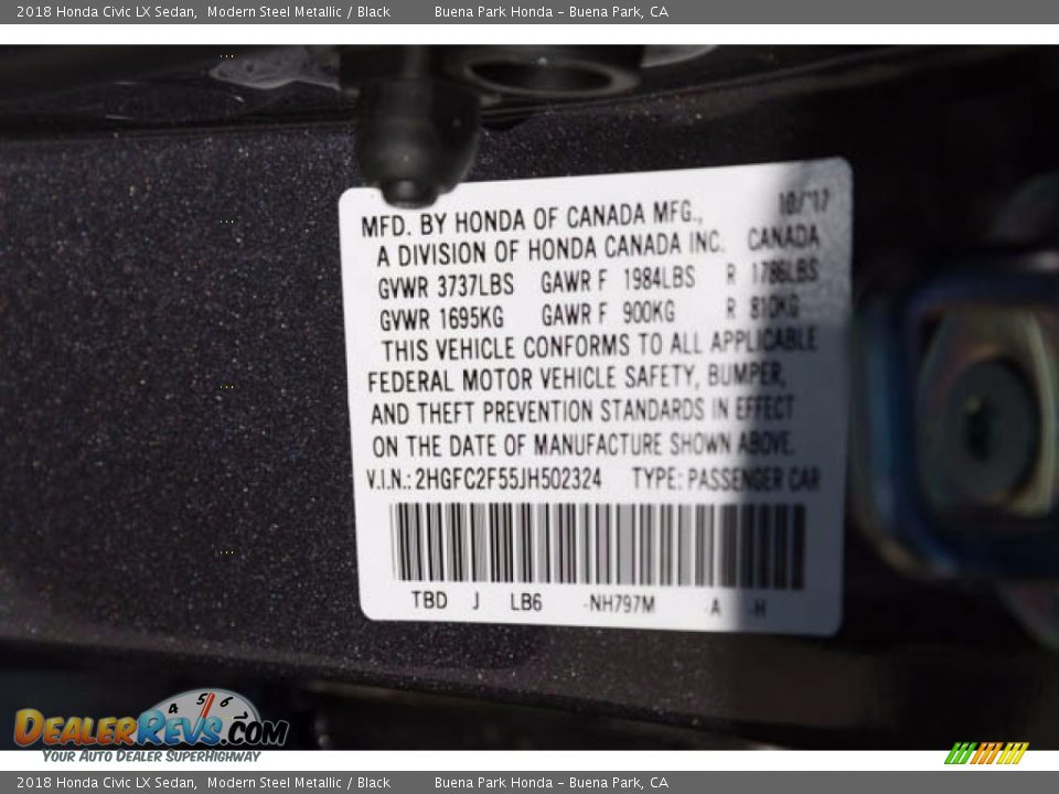 2018 Honda Civic LX Sedan Modern Steel Metallic / Black Photo #16