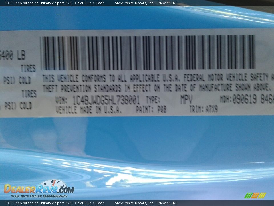 2017 Jeep Wrangler Unlimited Sport 4x4 Chief Blue / Black Photo #25