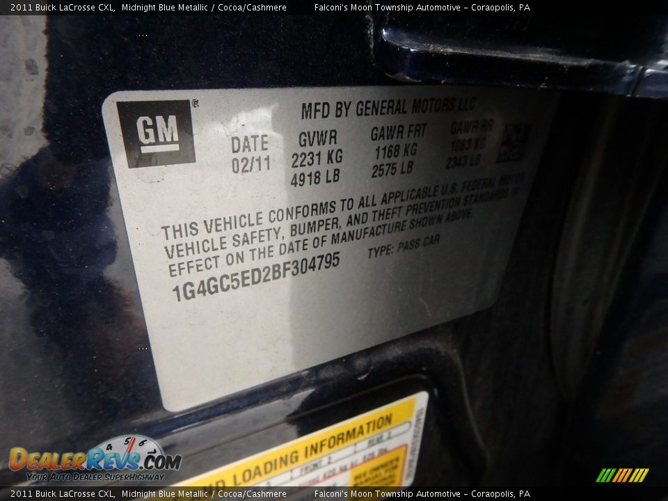 2011 Buick LaCrosse CXL Midnight Blue Metallic / Cocoa/Cashmere Photo #24