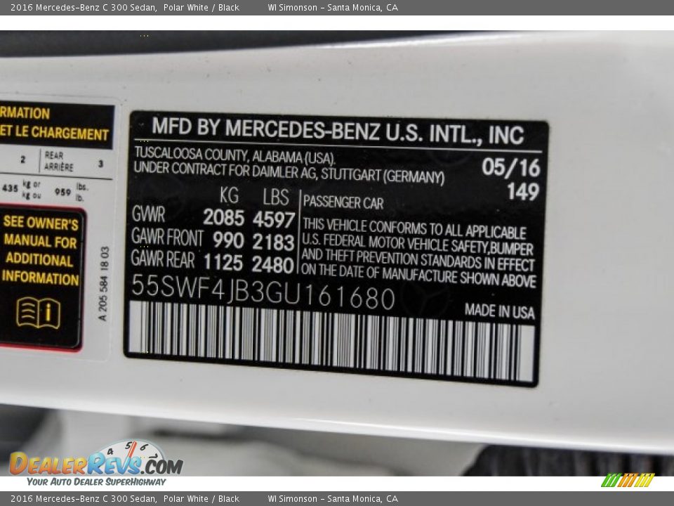 2016 Mercedes-Benz C 300 Sedan Polar White / Black Photo #19