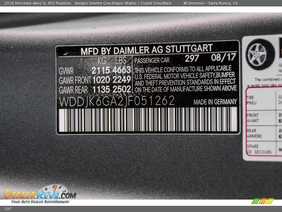 Mercedes-Benz Color Code 297 designo Selenite Grey Magno (Matte)