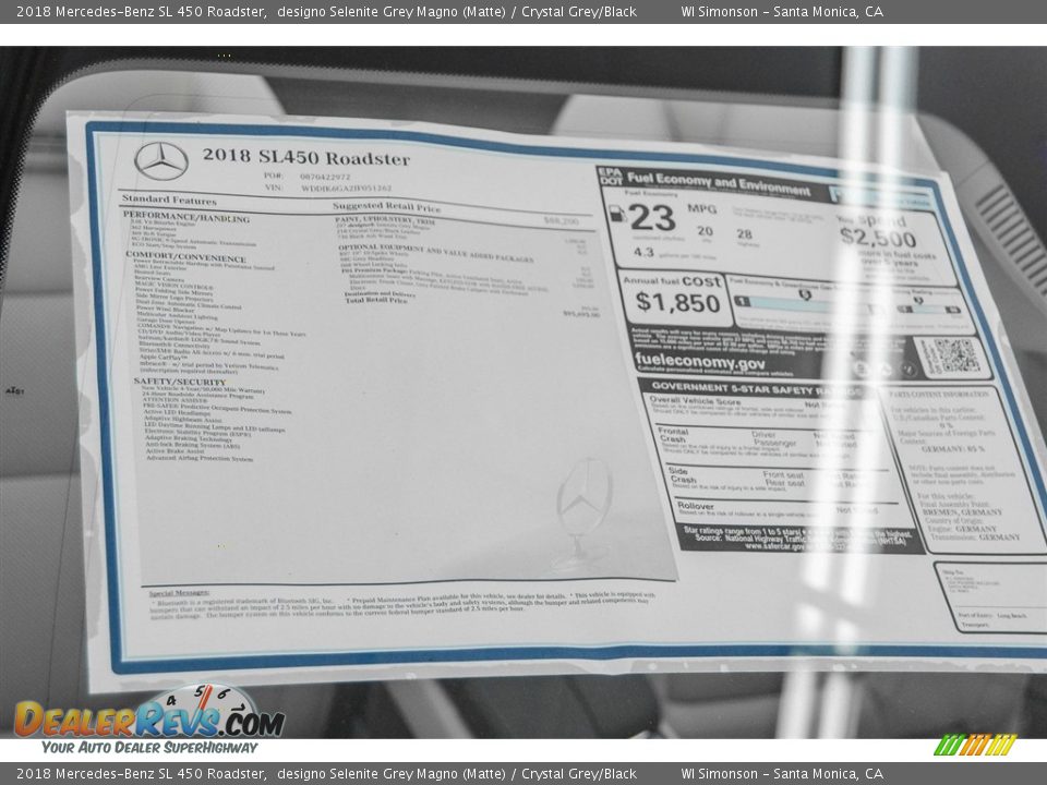 2018 Mercedes-Benz SL 450 Roadster Window Sticker Photo #11