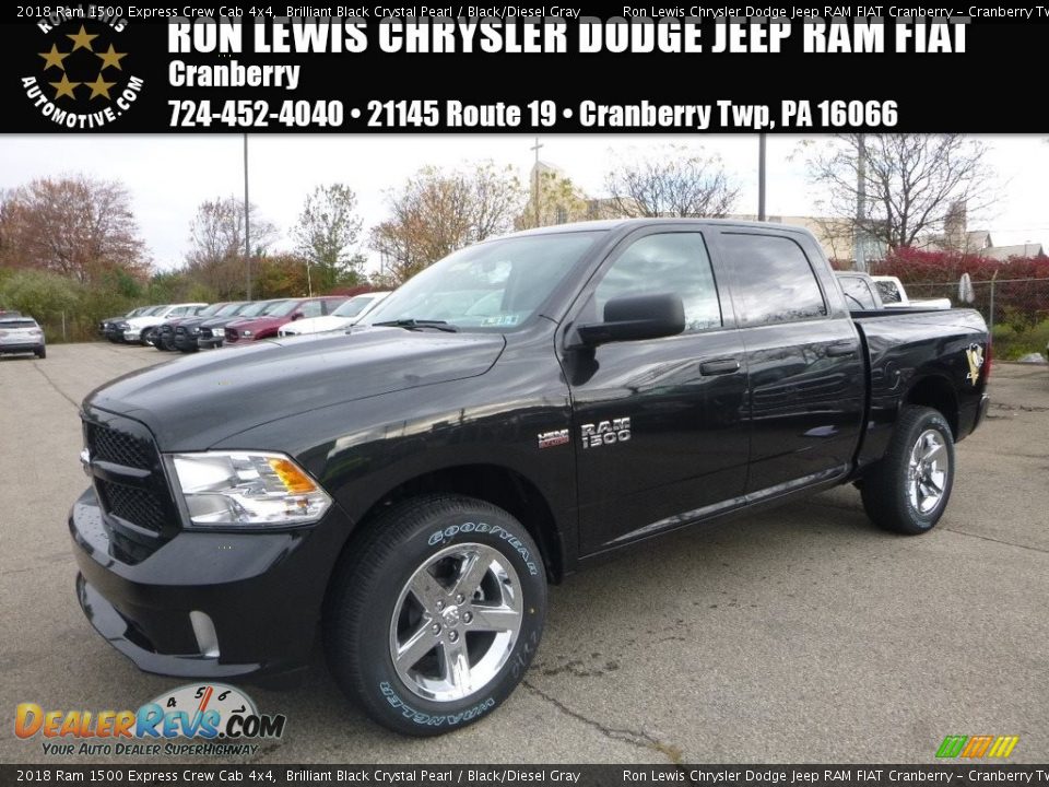 2018 Ram 1500 Express Crew Cab 4x4 Brilliant Black Crystal Pearl / Black/Diesel Gray Photo #1