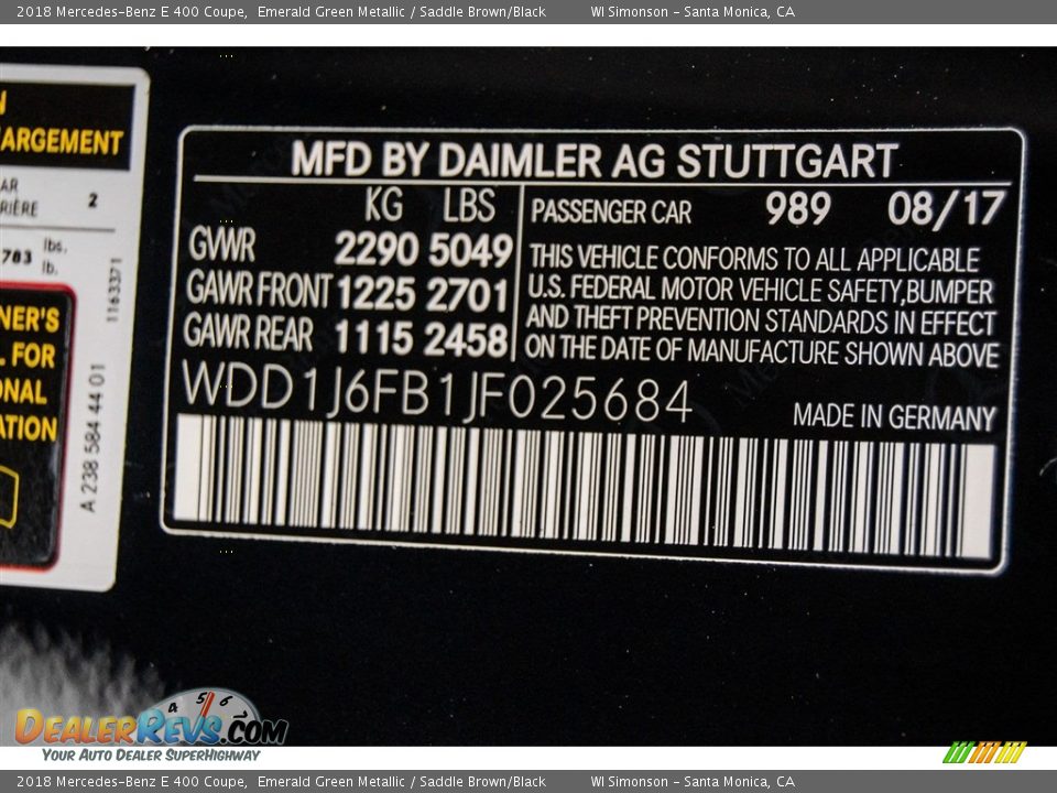 2018 Mercedes-Benz E 400 Coupe Emerald Green Metallic / Saddle Brown/Black Photo #10