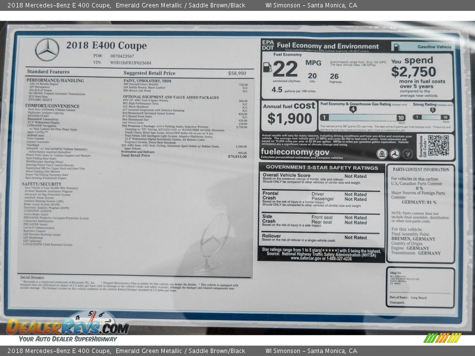 2018 Mercedes-Benz E 400 Coupe Emerald Green Metallic / Saddle Brown/Black Photo #11