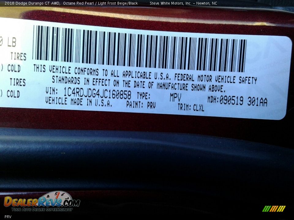 Dodge Color Code PRV Octane Red Pearl