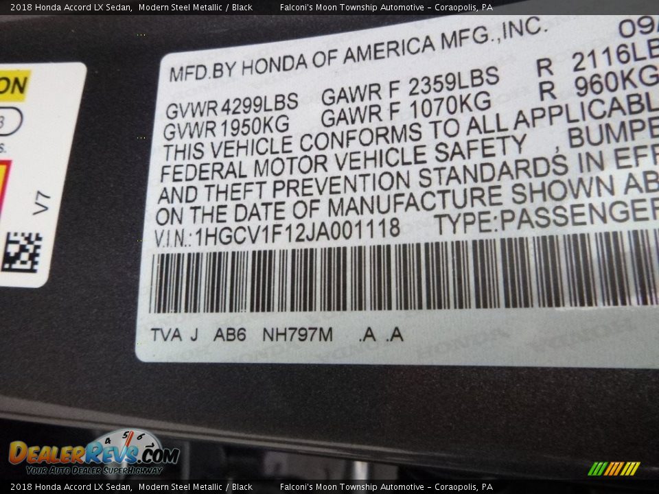 2018 Honda Accord LX Sedan Modern Steel Metallic / Black Photo #12