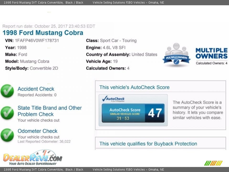 Dealer Info of 1998 Ford Mustang SVT Cobra Convertible Photo #2