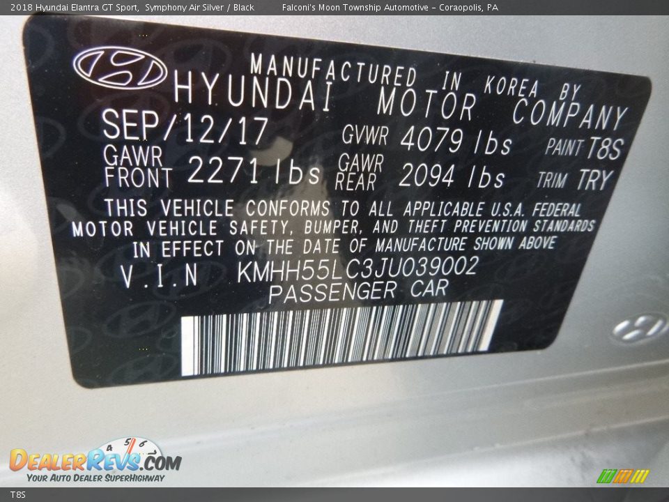 Hyundai Color Code T8S Symphony Air Silver