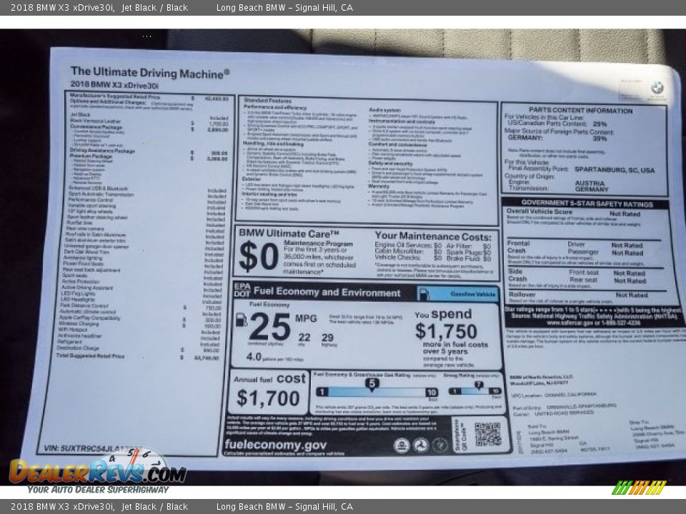2018 BMW X3 xDrive30i Window Sticker Photo #11