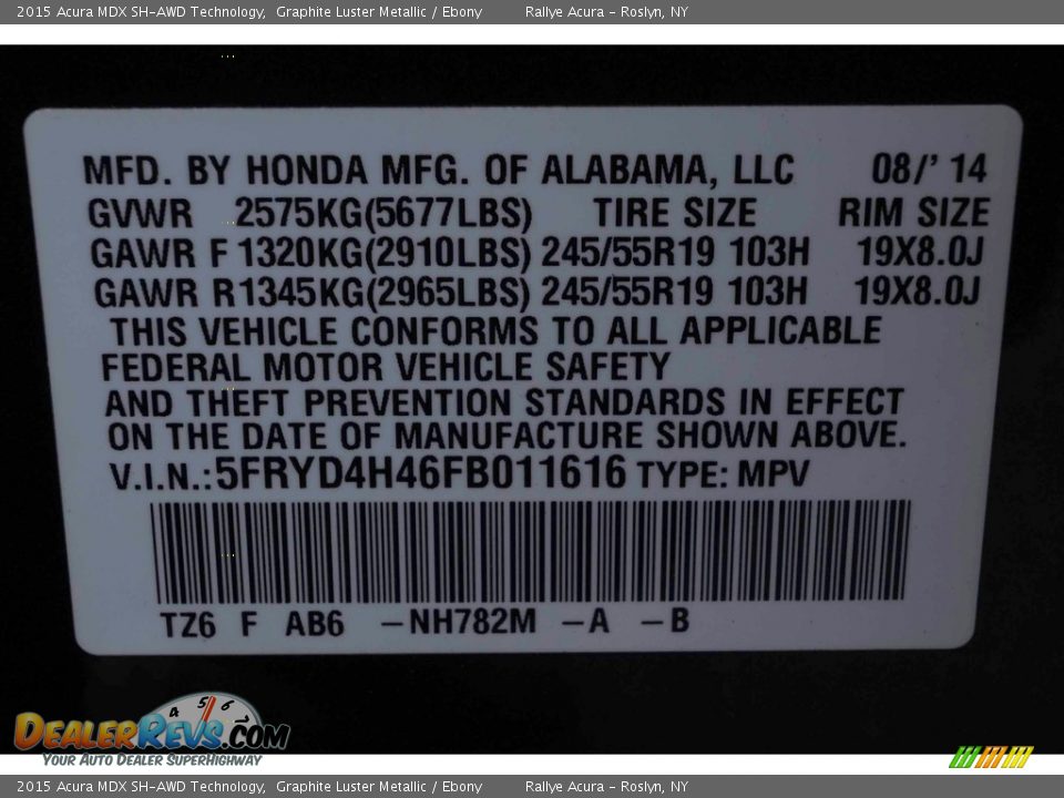 2015 Acura MDX SH-AWD Technology Graphite Luster Metallic / Ebony Photo #35