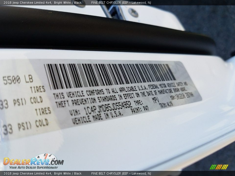 2018 Jeep Cherokee Limited 4x4 Bright White / Black Photo #9